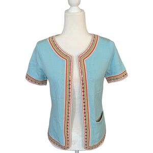 Susan Bristol Avignon Blue Short Sleeve Cardigan NWT Size Small